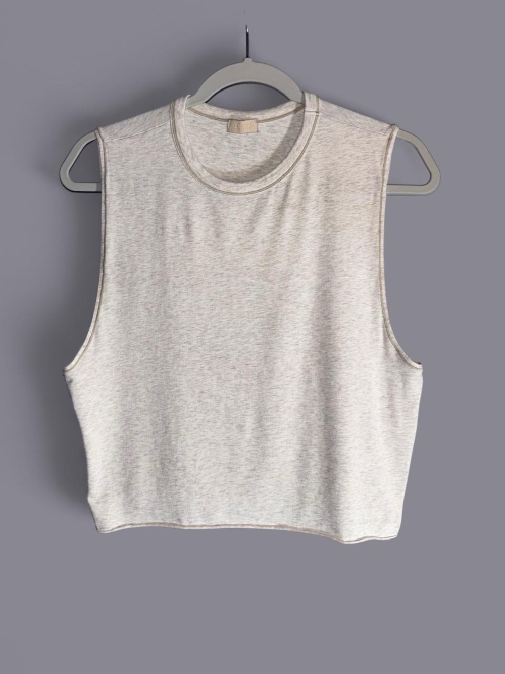 SKIMS Cropped Muscle Tank Tee Shirt Modal Cotton Raw Hem Oatmeal XS/S